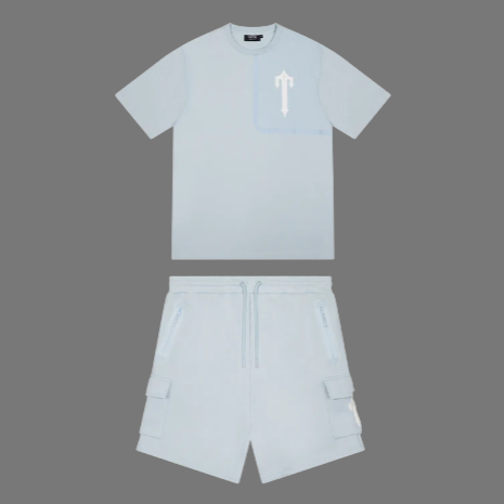 TRAPSTAR IRONGATE T TECH ZIP SHORTS SET (ICE BLUE)
