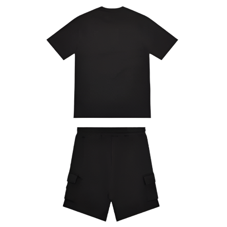 TRAPSTAR IRONGATE T TECH ZIP SHORTS SET (BLACK)