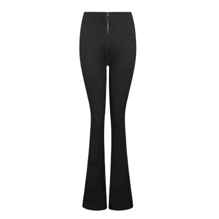 TRAPSTAR IRONGATE WOMEN'S TWO TONE RIBBED FLARE PANTS (BLACK)