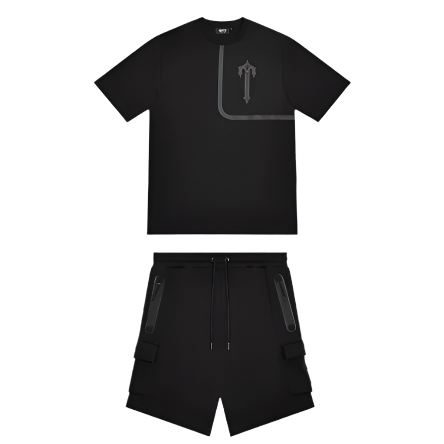 TRAPSTAR IRONGATE T TECH ZIP SHORTS SET (BLACK)