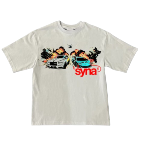 SYNAWORLD SYNA CAR CHASE GRAPHIC TEE (WHITE)