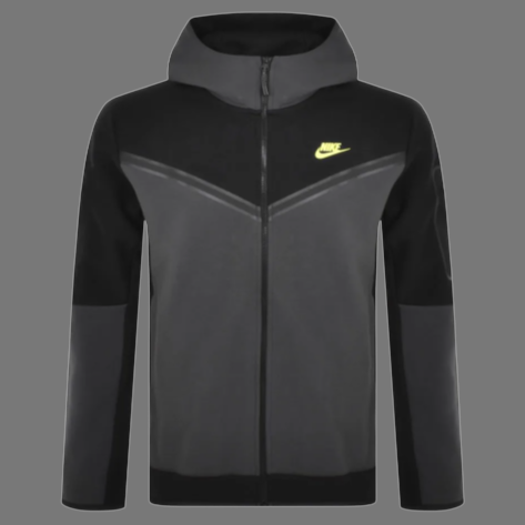 NIKE TECH FLEECE COLOURBLOCK HOODED TOP (DARK SMOKE VOLT)