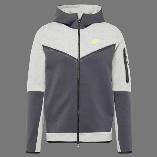 NIKE TECH FLEECE COLOURBLOCK HOODED TOP (GREY SMOKE VOLT)