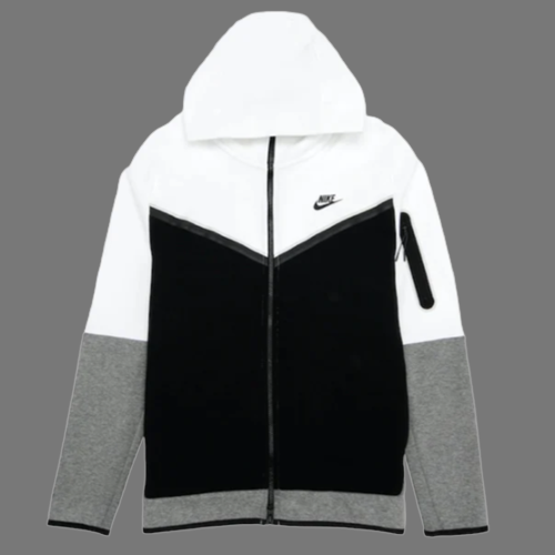 NIKE TECH FLEECE COLOURBLOCK HOODED TOP (WHITE/GREY/BLACK)