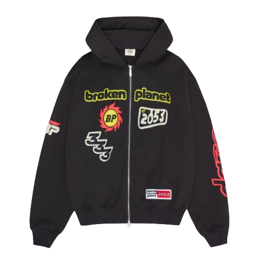 BROKEN PLANET MARKET 'BP PERFORMANCE' ZIP-UP HOODIE (BLACK INFRARED)