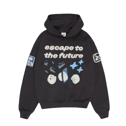 BROKEN PLANET MARKET 'ESCAPE TO THE FUTURE' HOODIE (MIDNIGHT BLACK)