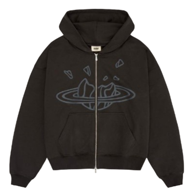 BROKEN PLANET MARKET 'OUTER SPACE' ZIP-UP HOODIE (SOOT BLACK)