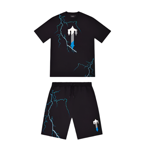 TRAPSTAR IRONGATE T LIGHTNING SHORTS SET (BLACK ICE)