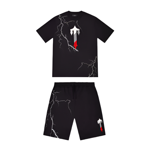 TRAPSTAR IRONGATE T LIGHTNING SHORTS SET (BLACK INFRARED)