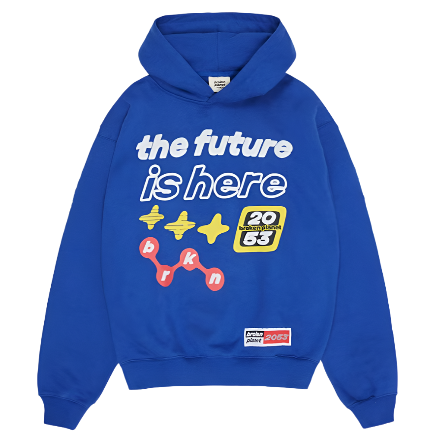 BROKEN PLANET MARKET 'THE FUTURE IS HERE' HOODIE (ROYAL BLUE)