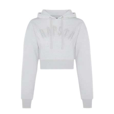 TRAPSTAR IRONGATE STUD WOMEN'S CROPPED HOODIE (GREY)